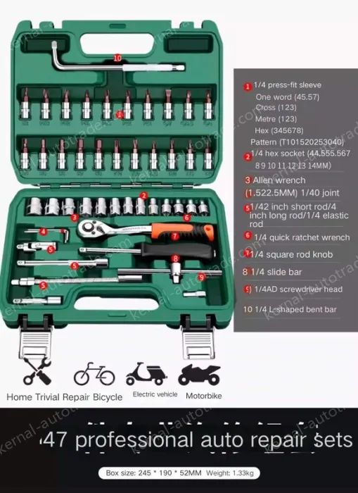 Upgraded 72-tooth bent shank auto repair 47-piece set