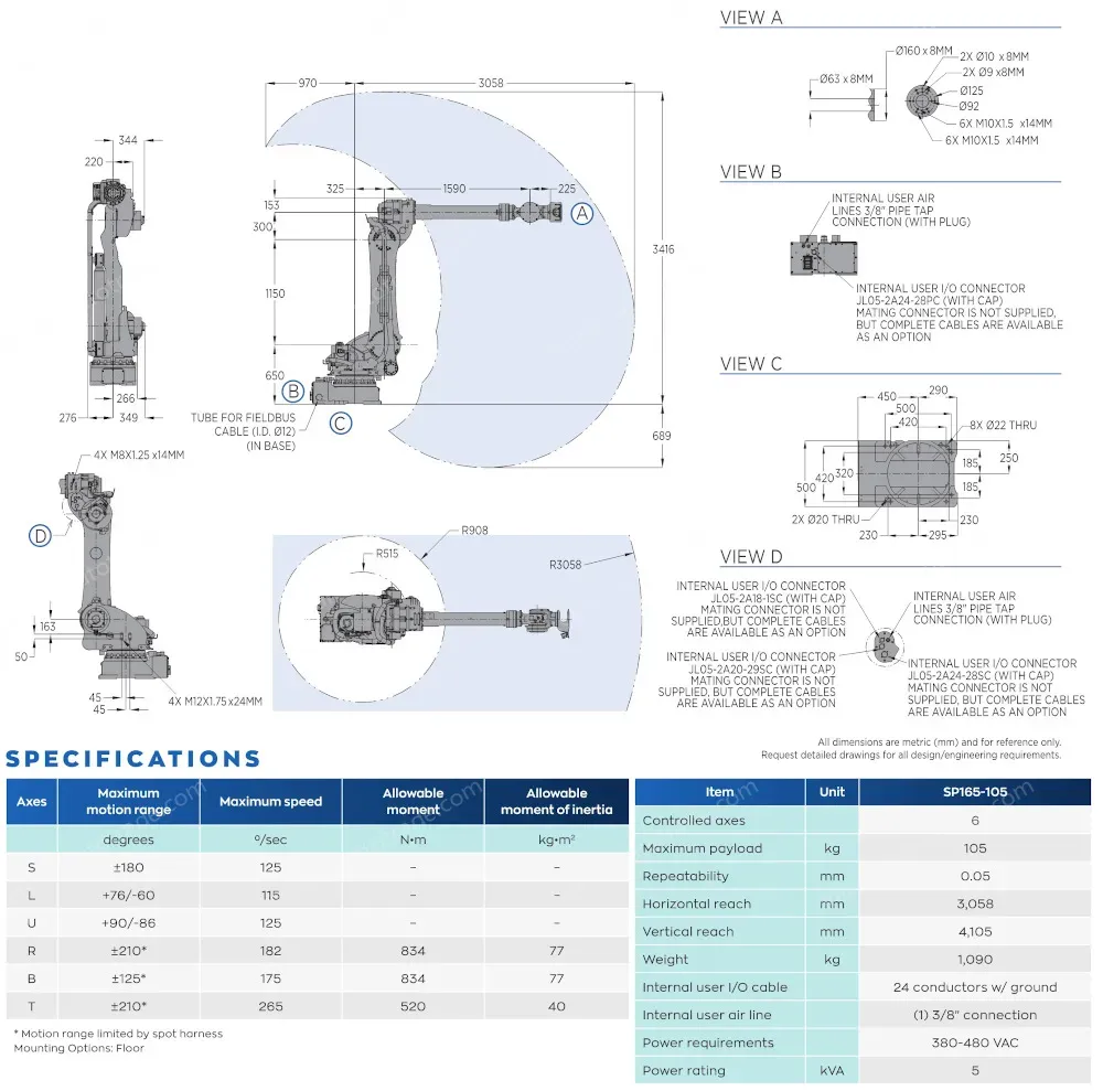 SP165-105 robot spec diagram