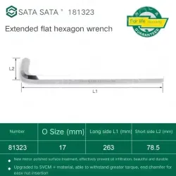 Extended flat head hex wrench 17mm 81323